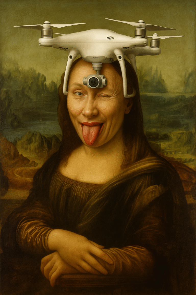 Putin, Monna Lisa e il Drone del Potere: Allegoria Grottesca del Controllo Contemporaneo